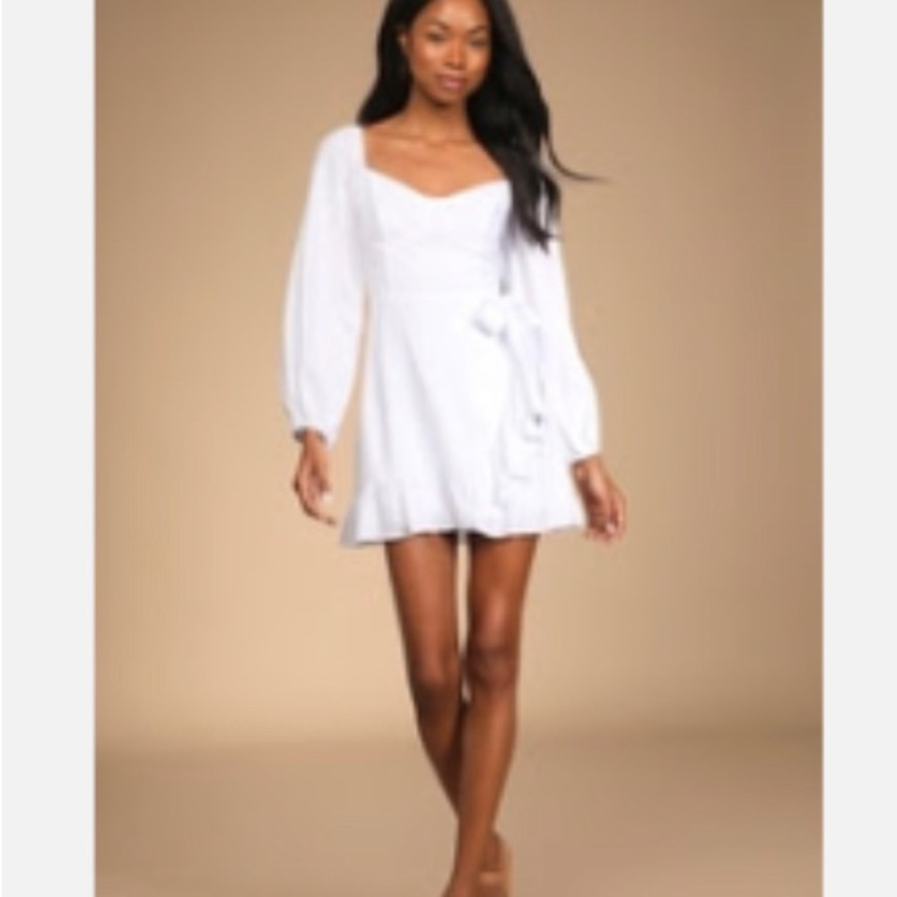 ALWAYS THE RIGHT TIME WHITE RUFFLED BALLOON SLEEVE MINI DRESS LULUS